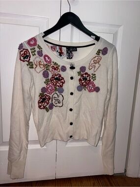 Nick & Mo Embroidered Abstract Floral Ivory Cardigan